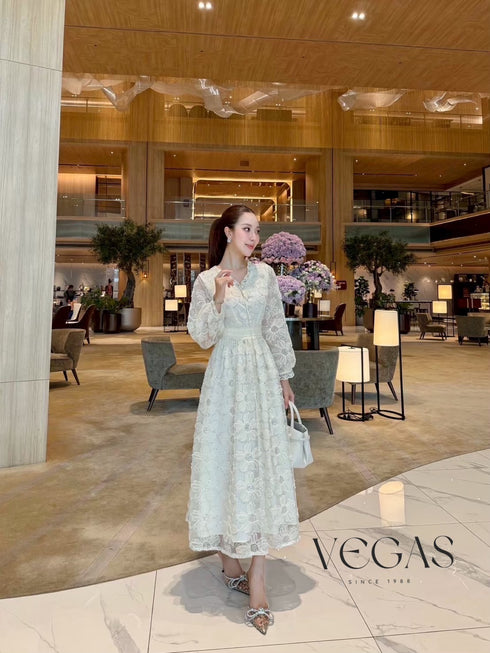 Women Lacey Flower Long Dress